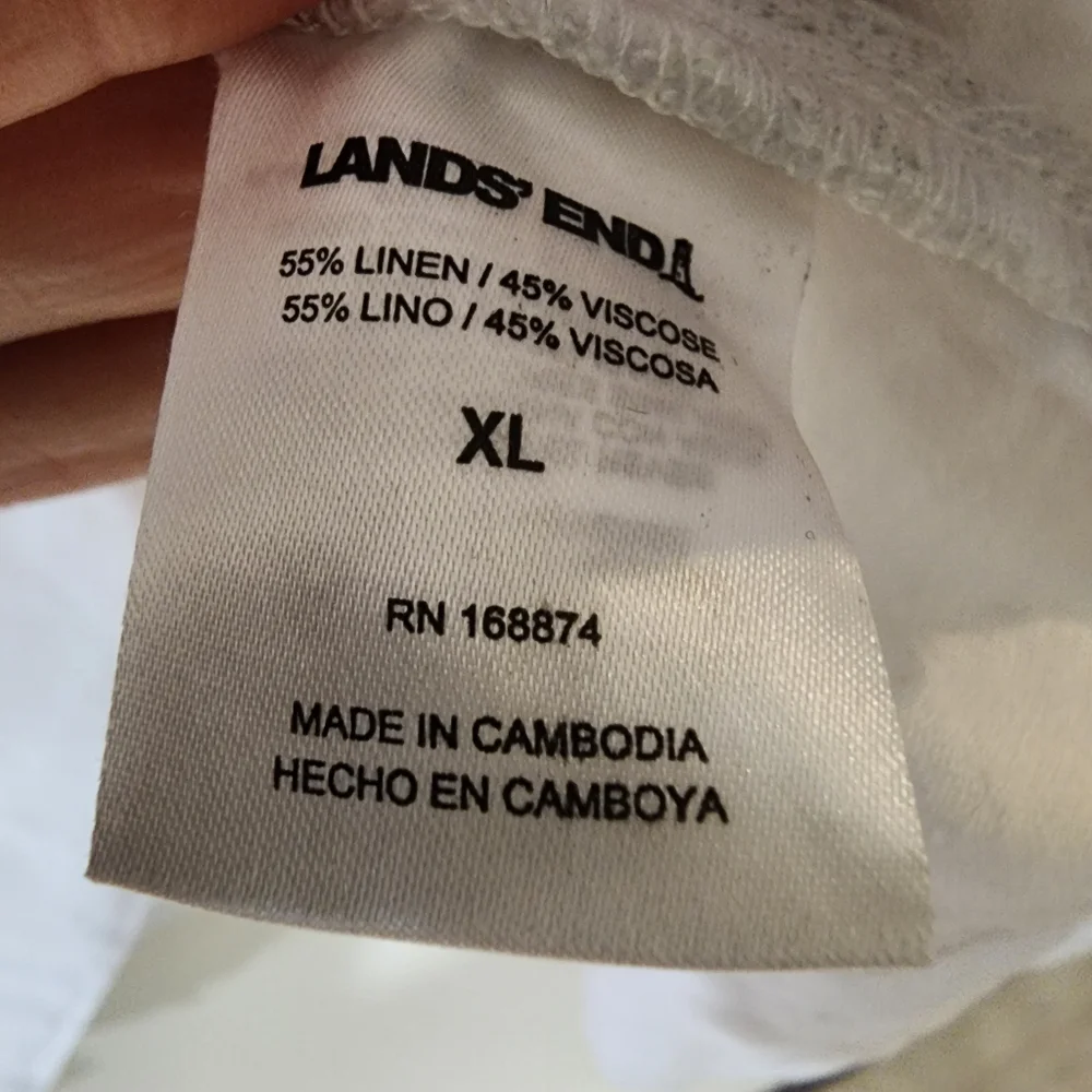 Lands' End Women's Crisp White Linen Blend Tunic with Large Front Pockets XL